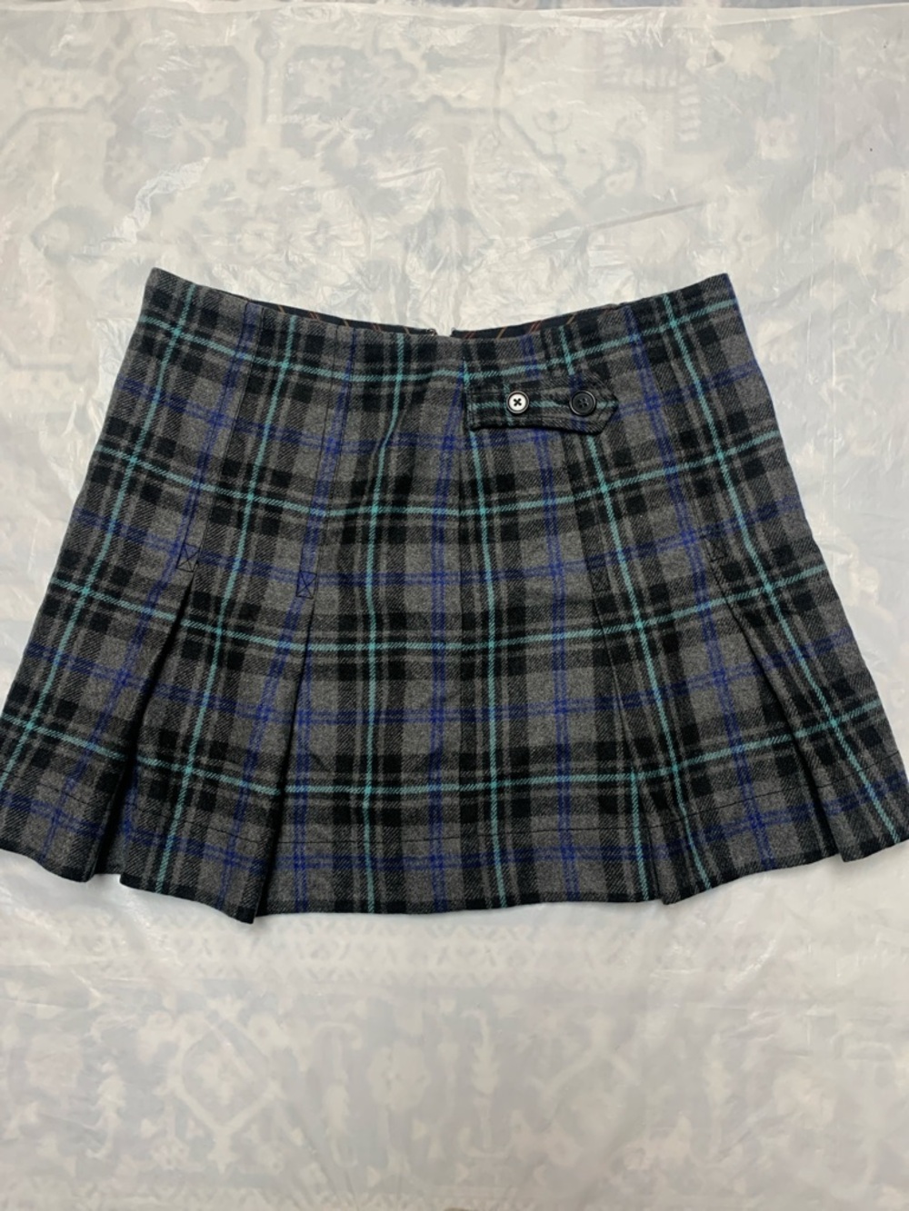 Gap Vintage Y2K Gray Recycled Wool Pleated Plaid Mini Skirt Preppy Academia 12